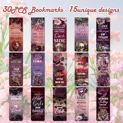 Dark Romance Magnetic Bookmarks Gifts - Wxiben 30 Pcs Romance Merch Magnet Book Page Markers Skull Roses Bookmark Clips Gift for Home Book Lovers Students Teacher School Reading Office Supplies - style: Dark Romance