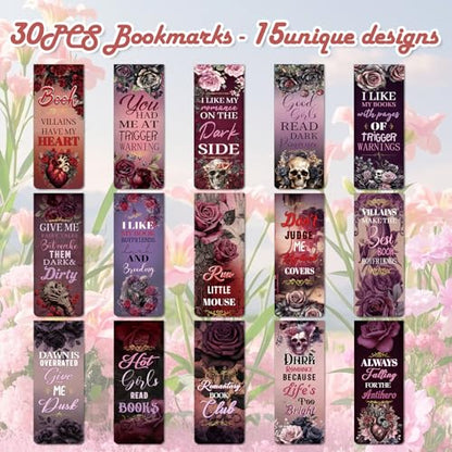 Dark Romance Magnetic Bookmarks Gifts - Wxiben 30 Pcs Romance Merch Magnet Book Page Markers Skull Roses Bookmark Clips Gift for Home Book Lovers Students Teacher School Reading Office Supplies - style: Dark Romance