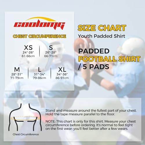 COOLOMG Youth Football Padded Shirt Chest Rib Protector | Football Compression Undershirt Heart Sternum Shoulder Protection - color: White, size: Medium