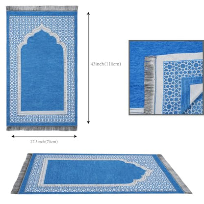Islamic Prayer Rug Elegant Masjid Pattern Thin Mat Muslim Portable Blanket Ramadan Eid Gift Rug Turkish Prayer Carpet - Blue 1pc - color: 1pc Bluec