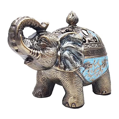 Hourwof Metal Elephant Incense Holder,Vintage Cone Coil Incense Burner with Lid,Ash Catcher,Aromatherapy Ornament Home Office Decor (Light Blue) - color: Light Blue