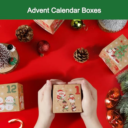 ONESING 24 Pcs DIY Christmas Advent Calendar Boxes for 2025, 24 Days Countdown Calendar Gift for Adults and Kids Christmas Cardboard Number Boxes Make & Fill Your Own Advent Calendar Boxes Lovely Xmas Party Present, Kraft Papper - color: Style-B