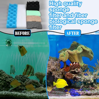 Threlaco 32 Pcs Filter Media Compatible with 406/407 Filters, Aquarium Replacement Maintenance Kit Including Biological Sponge, Ammonia/Phosphate/Nitrite Remover Pad, Aquarium Towel, Grease - style: 406/407