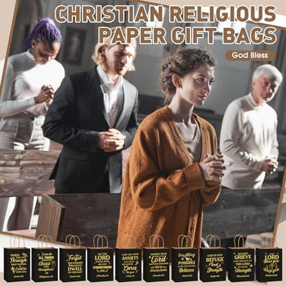 Chiisong 100 Pcs Christian Gift Bags, Fathers Day Religious Bible Verse Treat Bags with Handles Inspirational Church Scripture Bag for Women Wedding Baptism Birthday Party Favor(Black and Gold) - color: Black and Gold