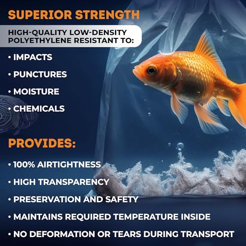Clear Plastic Fish Bags, 10 x 24 Inches. Pack of 100 Fish Shipping Bags for Sea Creatures & Vegetation. Durable Transparent Poly Bag, 2 Mil Thick. Leak Proof Clear Bag with Reinforced Seams