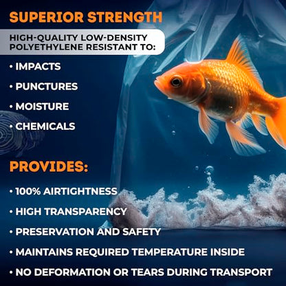 Clear Plastic Fish Bags, 10 x 24 Inches. Pack of 100 Fish Shipping Bags for Sea Creatures & Vegetation. Durable Transparent Poly Bag, 2 Mil Thick. Leak Proof Clear Bag with Reinforced Seams