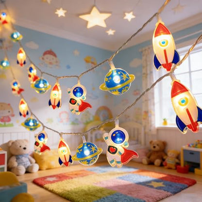 Astronaut String Lights,20 LEDs Space Theme 2 Lighting Modes Steady and Flashing Battery Powered for Kids Room Party Christmas Classroom Bedroom Decor - size: 3 meters, 20 lights