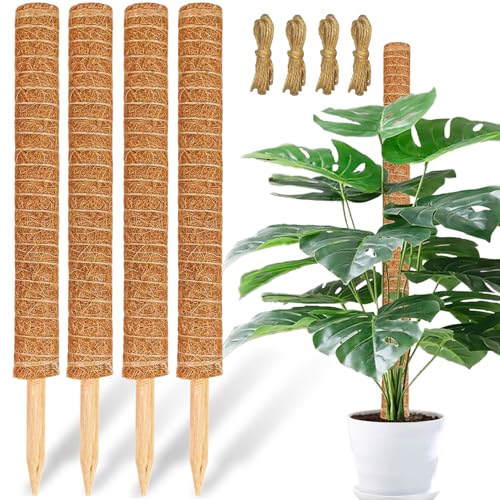 Moss Pole for Plants Monstera,【4 Pack】 23.6 inch Plant Support Pole, Extendable Coir Totem Pole for Potted Plants Pothos,Train Indoor Climbing Plants to Grow Upwards - Extends to 74.6 Inches - size: 4 Pack 23.6 inch