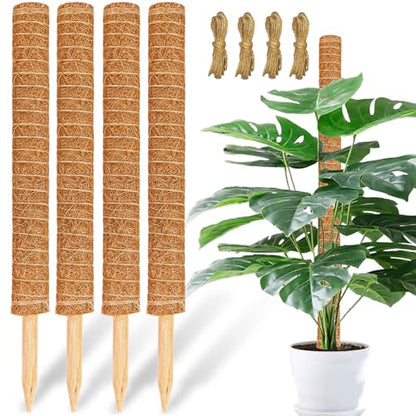 Moss Pole for Plants Monstera,【4 Pack】 23.6 inch Plant Support Pole, Extendable Coir Totem Pole for Potted Plants Pothos,Train Indoor Climbing Plants to Grow Upwards - Extends to 74.6 Inches - size: 4 Pack 23.6 inch