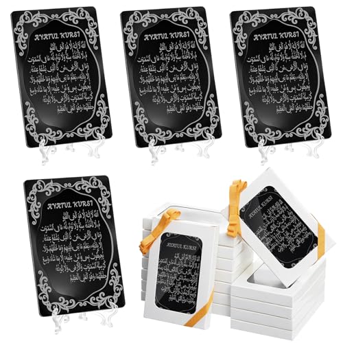 Yinkin 12 Pcs Eid al-Adha Gifts for Women Ayatul Kursi Islamic Party Favors Gifts Ramadan Muslim Wedding Table Art Room Party Decoration with Clear Stand and Gift Boxes (Black)