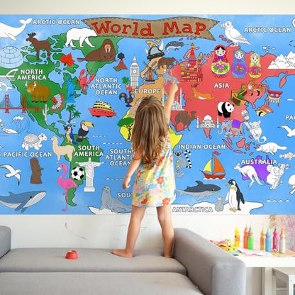Gatherfun 세계 지도 자이언트 컬러링 포스터 - 80.9 x 182.9cm(31.5 x 72인치) - 다용도 교실 벽 장식 및 생일 활동 - 학교 파티 및 특별 행사를 위한 세계 지도 포스터 또는 테이블 커버 - style: MAP