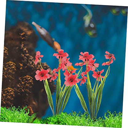 LALAFINA 2Pcs Decorative Fake Aquarium Plants with Stable Base Realistic Fish Tank Ornament Red for Desktop Aquarium Supply and Fish Hides