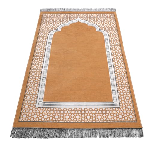 Islamic Prayer Rug Elegant Masjid Pattern Thin Mat Muslim Portable Blanket Ramadan Eid Gift Rug Turkish Prayer Carpet - Khaki 1pc - color: 1pc Khakic