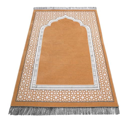 Islamic Prayer Rug Elegant Masjid Pattern Thin Mat Muslim Portable Blanket Ramadan Eid Gift Rug Turkish Prayer Carpet - Khaki 1pc - color: 1pc Khakic