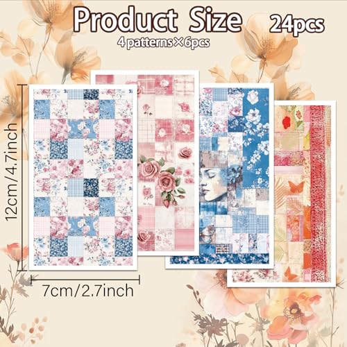 OLYCRAFT 24Pcs Collage Fabric Clay Transfer Paper 4 Styles Transfer Paper for Polymer Collage Rose Polymer Clay Transfer Sheets Collage Theme Small Transfer Paper for Clay Earrings Jewelry Making - style: Collage