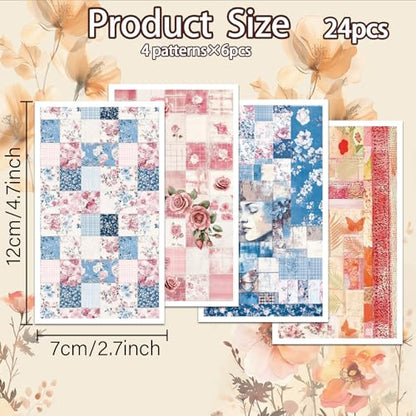 OLYCRAFT 24Pcs Collage Fabric Clay Transfer Paper 4 Styles Transfer Paper for Polymer Collage Rose Polymer Clay Transfer Sheets Collage Theme Small Transfer Paper for Clay Earrings Jewelry Making - style: Collage