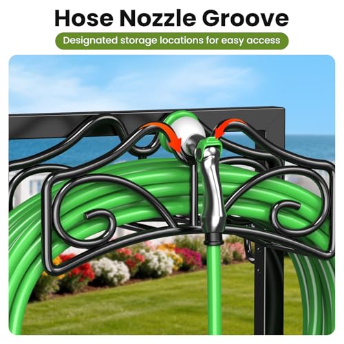 Garden Hose Holder, Heavy Duty, Freestanding for Outside, Metal | Detachable Water Hose Holder Stand, Garden Hose Reel Rack and Hose Storage Organizer for Outside Yard