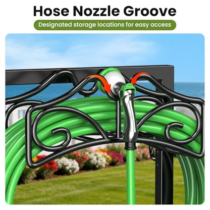 Garden Hose Holder, Heavy Duty, Freestanding for Outside, Metal | Detachable Water Hose Holder Stand, Garden Hose Reel Rack and Hose Storage Organizer for Outside Yard