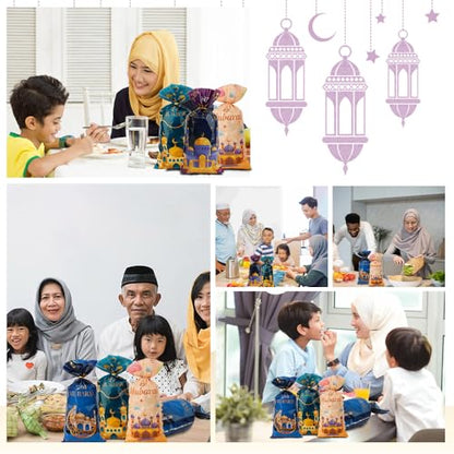Ramadan Cellophane Treat Bags, Eid Mubarak Candy Bags, 120 PCS Plastic Eid Mubarak Ramadan Gift Bags Goodie Bags Cookie Bags with Twist Ties for Islam Muslim Eid Mubarak Ramadan Party Favor Supplies - color: style 1-120pcs
