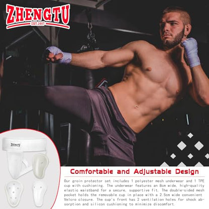 Groin Protector Cup Kickboxing Boxing Muaythai MMA Groin Guard, Jockstrap Karate Training, BJJ Protection, Soccer, Basketball Removable TPE Cup with Silicone Cushioning - color: White, size: Large