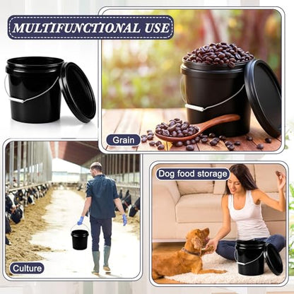Mumufy 10 Pcs 3.5 Gallon Round Food Grade Bucket with Lid Plastic Buckets Pail with Handle Lid Heavy Duty Buckets for Storing Dry Food Charcoal Camping Fishing(Black) - color: Black, style: Round