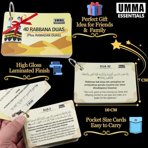 40 Rabbana Dua Cards – Arabic & English, Pocket-Sized, Includes Ramadan, Hajj & Umrah Duas, Easy-to-Read, Compact Prayer Cards for Travel, Pilgrimage & Daily Use