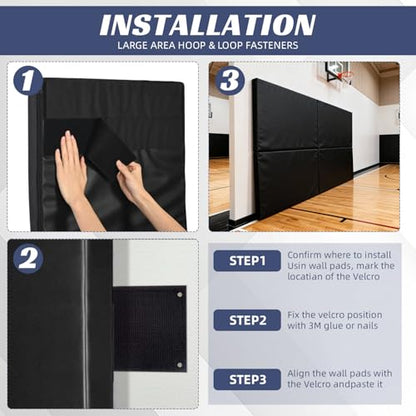 1-Piece Wall Pads for Gym, 2" Thick Wall Cushion Padding Basketball Court Garage Wall Mount Protector, 60" L x 24" W Anti Collision Exercise Mats for Basement Taekwondo - color: Black