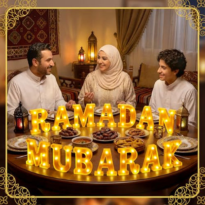 Aurelema Sukkot Large LED Letter Sign LED Lights Battery Powered Table Decoration for Party Gift Tabletop Decoration(Glossy Ramadan) - size: 8.27 inches, style: Glossy Ramadan