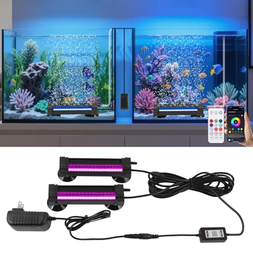 Fish Tank Bubbler Light for Aquarium: 2-in-1 Aquarium Grow Light with APP & Remote Control for Aquatic Pet Enthusiasts - RGB Changing Fish Lamp for 2-5 Gollon Freshwater Saltwater Tank Decor - size: 5.3 inch Bubbler