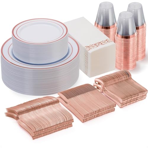Goodluck 350 Pcs Rose Gold Disposable Party Dinnerware Sets for 50 Guests - color: Rose Gold, style: 50 Guests