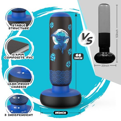 Sunikko X Tall Punching Bag for Kids, Larger 66 Inch Inflatable Stable Boxing Bag for Teens, Ninja Shuriken Toy Gifts for Boys Girls, Boxing Set with Gloves and Pump for Practicing Karate Taekwondo