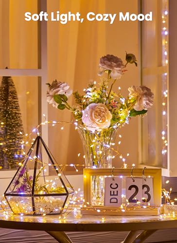 Fairy Lights 배터리 작동, 4팩 총 12.2m(40피트) 480LED 요정 조명, 타이머 포함, 가정 계단 테이블 트리 장식, 아동용 선물, 2가지 색상의 반짝이는 스트링 조명 - color: 웜 & 쿨 화이트 - 4개, size: 4팩