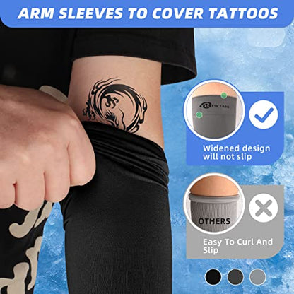 BHYTAKI UV Sun Protection Arm Sleeves, UPF 50 Sports Cooling Arm Compression Sleeves for Men Women Teenager - color: 1 Black+1 Dark Gray+1 White+1 Sky Blue