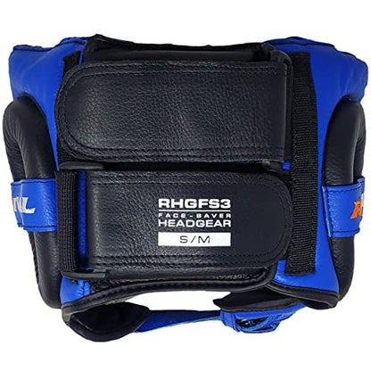 RIVAL Boxing RHGFS3 Face-Saver Sparring Headgear - Wide Eye Opening, Premium Leather, and Thermoplastic Inner Frame - color: Blue, size: Small-Medium