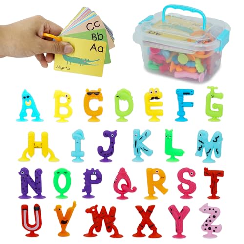 Alphabet Letters Learning Suction Toys: ABC Silicone Toys, Airplane/Windows/Car/Travel Toy for Kids, Preschool Educational Montessori Sensory Toy