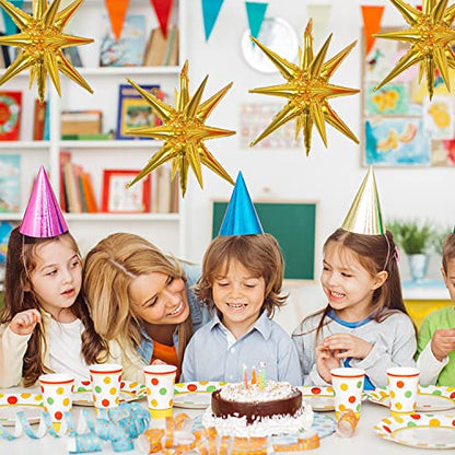 6 Pcs Gold Star Foil Balloons One-Piece 14-Pointed Star Balloon 4D Cone Mylar 22inch Christmas Birthday Wedding Fireworks Shape Party Supplies (Gold) - color: Gold