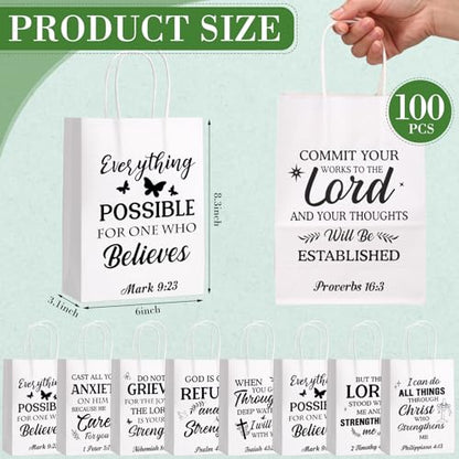 Chiisong 100 Pcs Christian Gift Bags, Fathers Day Religious Bible Verse Treat Bags with Handles Inspirational Church Scripture Bag for Women Wedding Baptism Birthday Party Favor(White with Black) - color: white with black