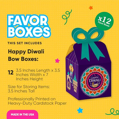 Big Dot of Happiness Happy Diwali - Square Favor Gift Boxes - Festival of Lights Party Bow Boxes - Set of 12