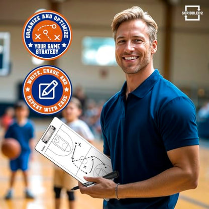 Basketball Dry Erase Coaching Clipboard 15x9 Double Sided Game Board | Wipes Clean No Residue, Double Sided Full Court and Scorebox, Youth to Pro Coaches, Sturdy Surable Lightweight