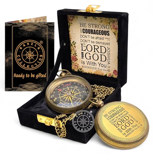 Be Strong and Courageous, Do Not Be Afraid Quote Engraved Brass Directional Magnetic Compass, Joshua 1: 9 Religious Gifts for Women Men Boy Girl, Confirmation Gift Ideas - style: Locket Style 2