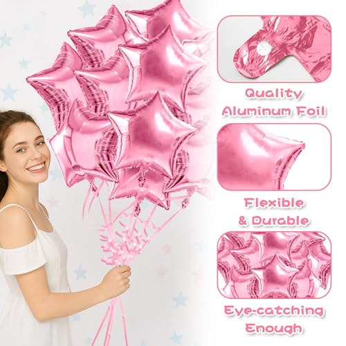 Pink Balloons Star Balloons Pink Foil Balloon Set Mylar Helium Metallic 12pcs 18 Inch Birthday Decorations Room Decor 2026 Party Decorations Baby Shower Anniversary Wedding - style: Pink