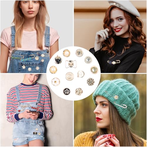 110 PCS Pearl Brooch Sock Charms Pins for Women Gold Rhinestone Junk Sock Charms Pins Sock Accessories Pant Waist Tightener for Women Hat Sweater Shirt Pant - color: Gold