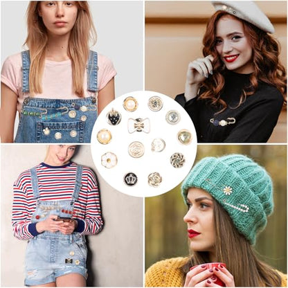 110 PCS Pearl Brooch Sock Charms Pins for Women Gold Rhinestone Junk Sock Charms Pins Sock Accessories Pant Waist Tightener for Women Hat Sweater Shirt Pant - color: Gold