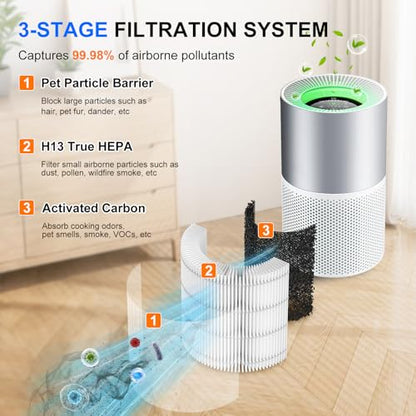 2 Pack H7129 H7128 Replacement Filter for GoveeLife Air Purifier | 3-in-1 H13 True HEPA, High-Efficiency Activated Carbon Filter, Nylon Pre-Filter for Govee Air Purifier, 4 Extra Pre-Filters