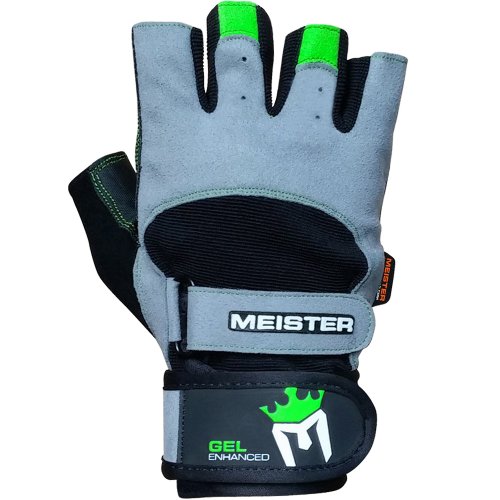 Meister Wrist Wrap Weight Lifting Gloves w/Gel Padding - color: Gray / Neon Green, size: X-Large
