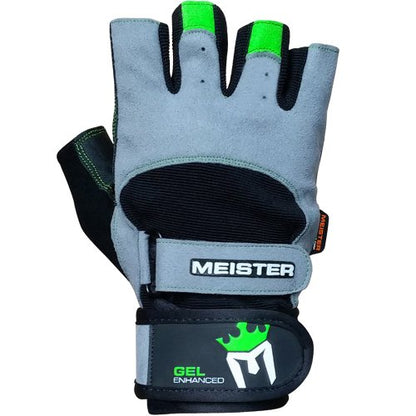 Meister Wrist Wrap Weight Lifting Gloves w/Gel Padding - color: Gray / Neon Green, size: X-Large