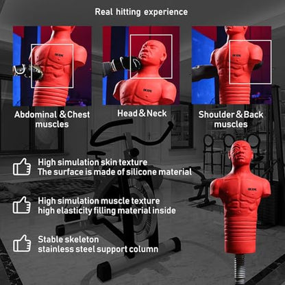 Adjustable Punching Dummy – Freestanding Silicone Punching Bag with Telescopic Height, Stable Large Base for Adults, Boxing, Kickboxing, MMA & Home Gym Training - color: Red