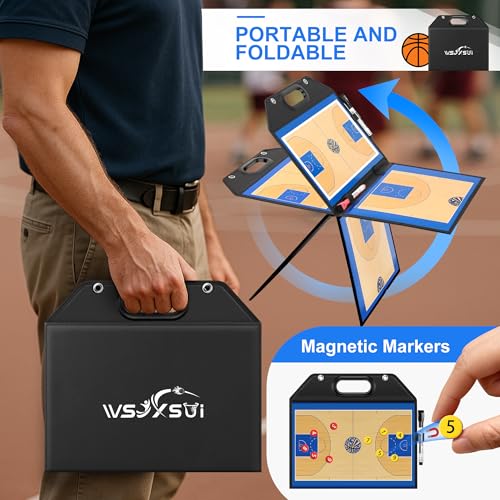 Magnetic Basketball Coaching Board | Foldable Leather Basketball Clipboard Kit for Coaches | Professional Basketball Tactic Board | Dry Erase Strategy Whiteboard | Carry Handle | Lightweight - style: Basketabll