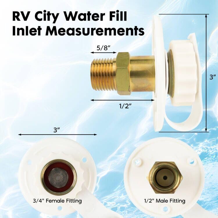 Himaweek RV Water Inlet Connection City Water Fill Inlet Flange Brass with Check Valve RV Water Hose Connector Replacement 1/2" NPT Male City Water Fill Flange City Water Hookup for Camper (White) - color: White
