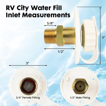 Himaweek RV Water Inlet Connection City Water Fill Inlet Flange Brass with Check Valve RV Water Hose Connector Replacement 1/2" NPT Male City Water Fill Flange City Water Hookup for Camper (White) - color: White